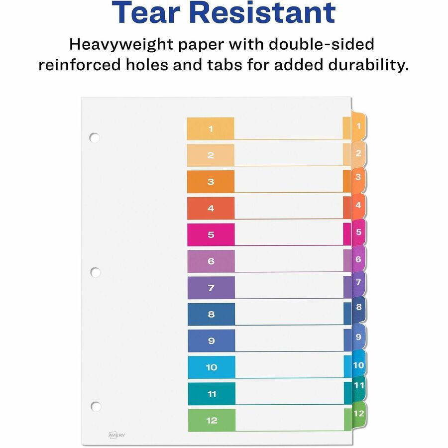 Avery Ready Index 12 Tab Dividers, Customizable TOC, 6 Sets (11196)
