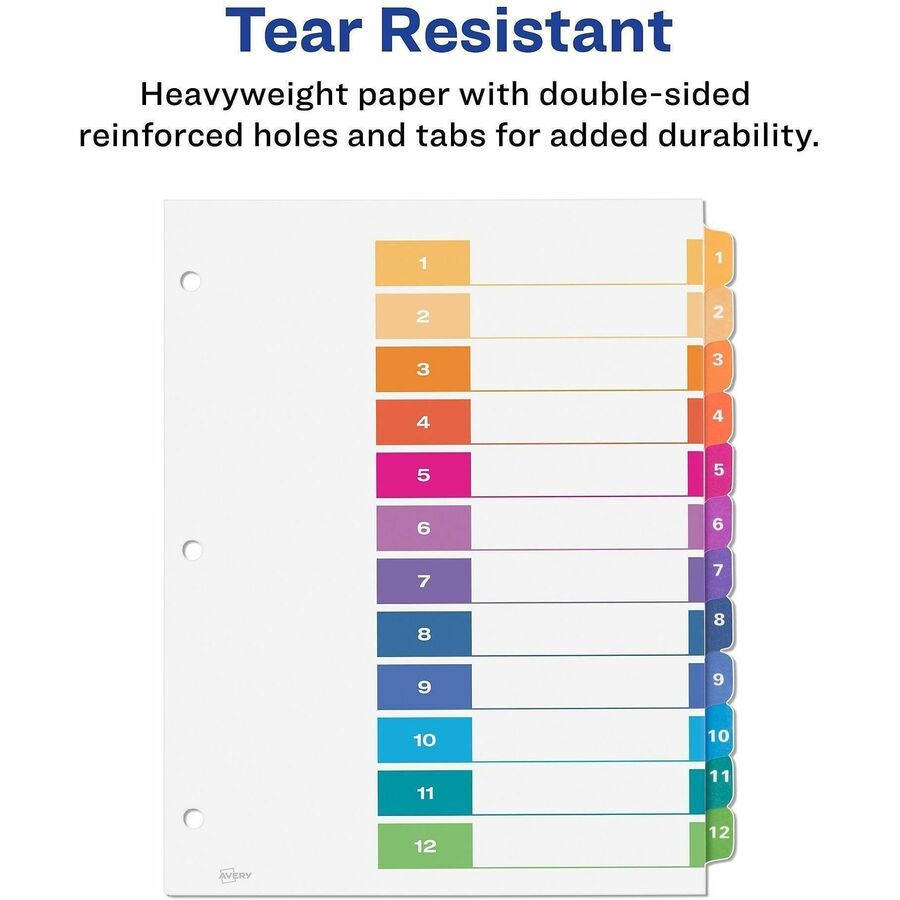Avery Ready Index 12 Tab Dividers, Customizable TOC, 6 Sets (11196)