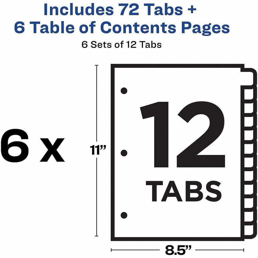 Avery Ready Index 12 Tab Dividers, Customizable TOC, 6 Sets (11196)