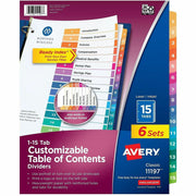 Avery Ready Index 15 Tab Dividers, Customizable TOC, 6 Sets (11197)