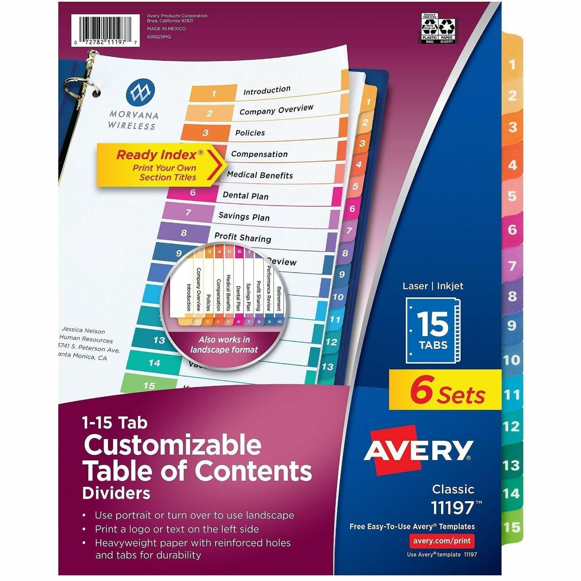 Avery Ready Index 15 Tab Dividers, Customizable TOC, 6 Sets (11197)