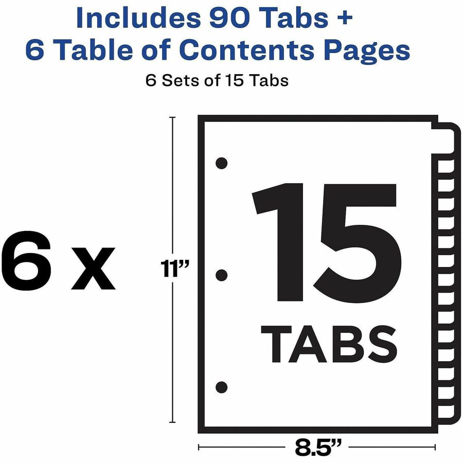 Avery Ready Index 15 Tab Dividers, Customizable TOC, 6 Sets (11197)