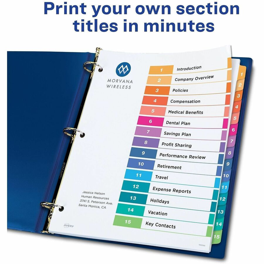 Avery Ready Index 15 Tab Dividers, Customizable TOC, 6 Sets (11197)