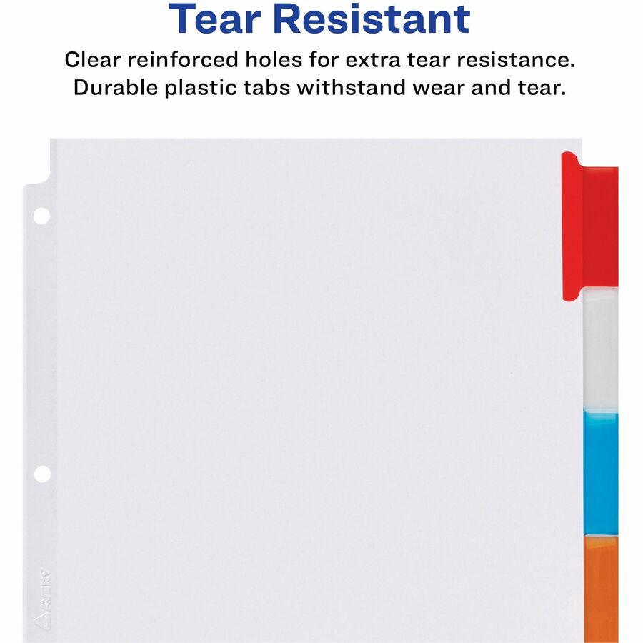 Avery&reg; Big Tab Extra-Wide Insertable Dividers - 5 Blank Tab(s) - 5 Tab(s)/Set - 9" Divider Width x 11" Divider Length - 3 Hole Punched - White Paper Divider - Multicolor Tab(s) - 20% Recycled - Reinforced Edges - 5 / Set