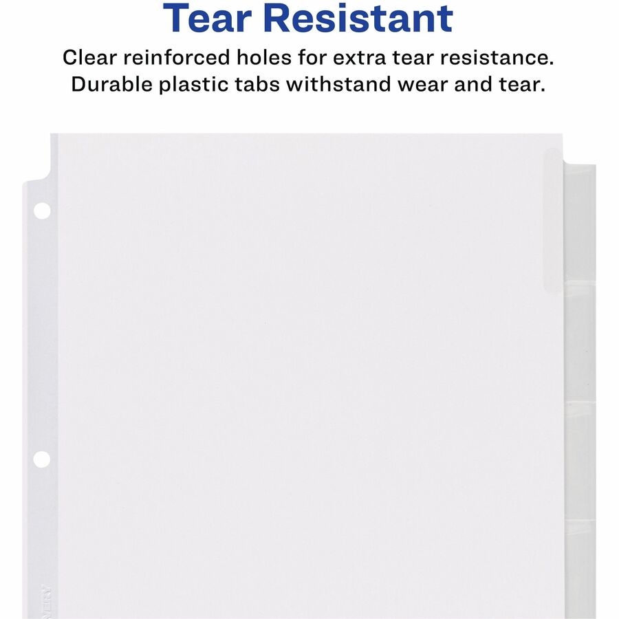 Avery&reg; Big Tab Extra-Wide Insertable Dividers - 5 Blank Tab(s) - 5 Tab(s)/Set - 9" Divider Width x 11" Divider Length - 3 Hole Punched - Paper Divider - Clear Tab(s) - 20% Recycled - Reinforced Edges - 5 / Set