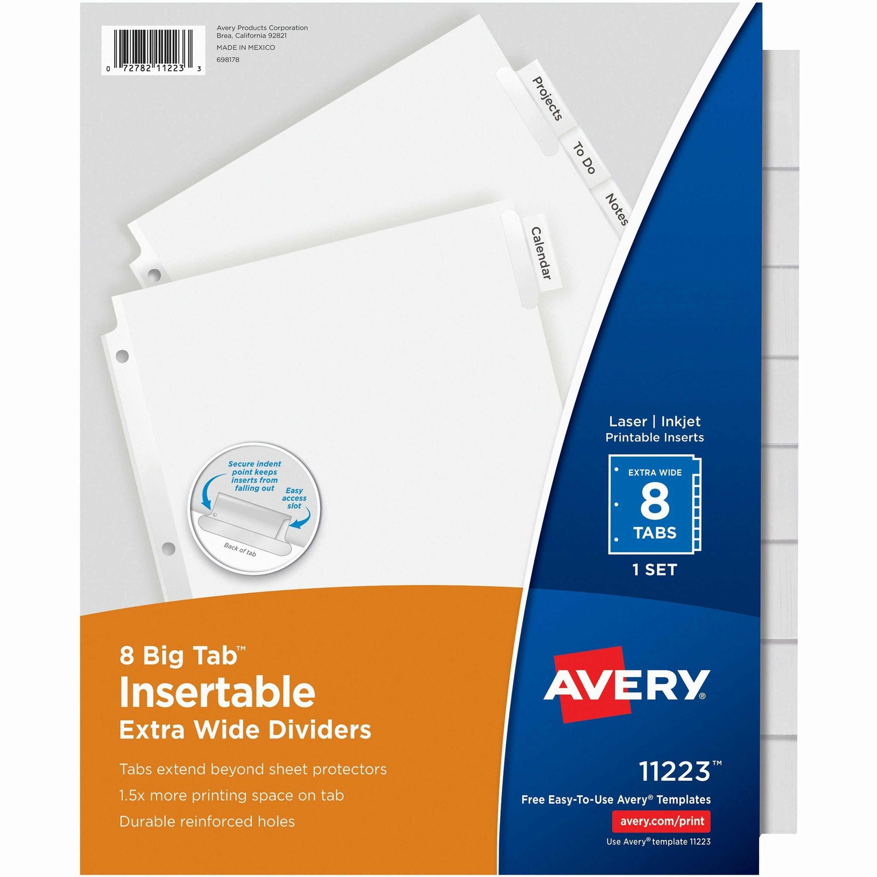 Avery&reg; Big Tab Extra-Wide Insertable Dividers - 8 Blank Tab(s) - 8 Tab(s)/Set - 9" Divider Width x 11" Divider Length - Paper Divider - Clear Tab(s) - 20% Recycled - Reinforced Edges - 8 / Set