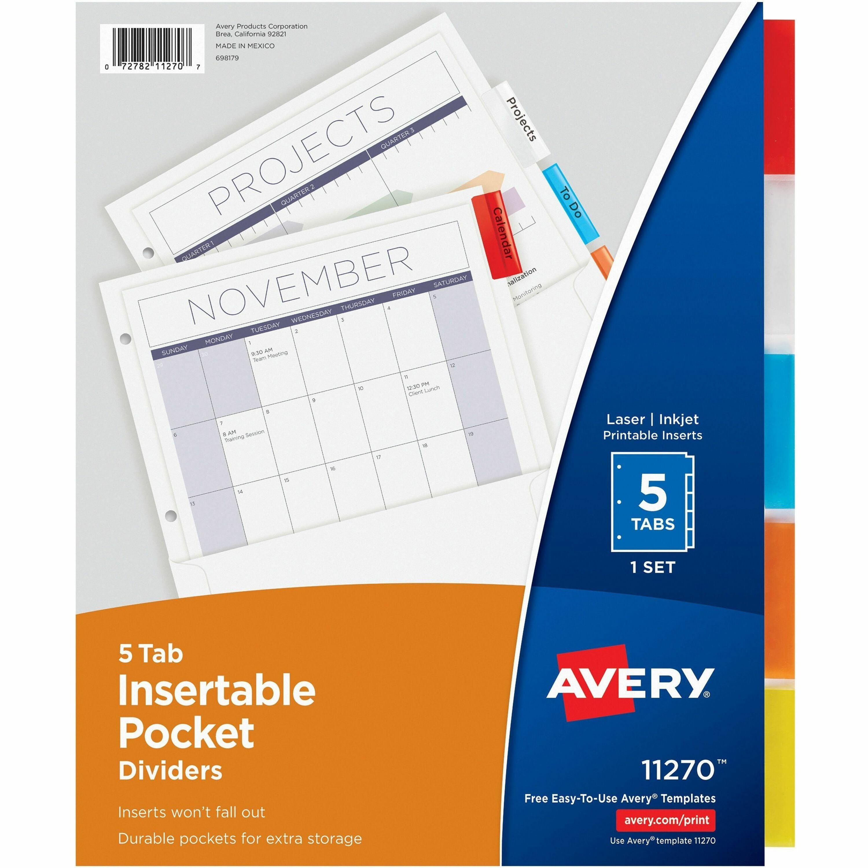 5 Tab(s) - 5 Tab(s)/Set - 11" Divider Width - Assorted Paper Divider - Multicolor Tab(s) - 20% Recycled - Insertable Tab, Rip Proof, Punched - 5 / Set