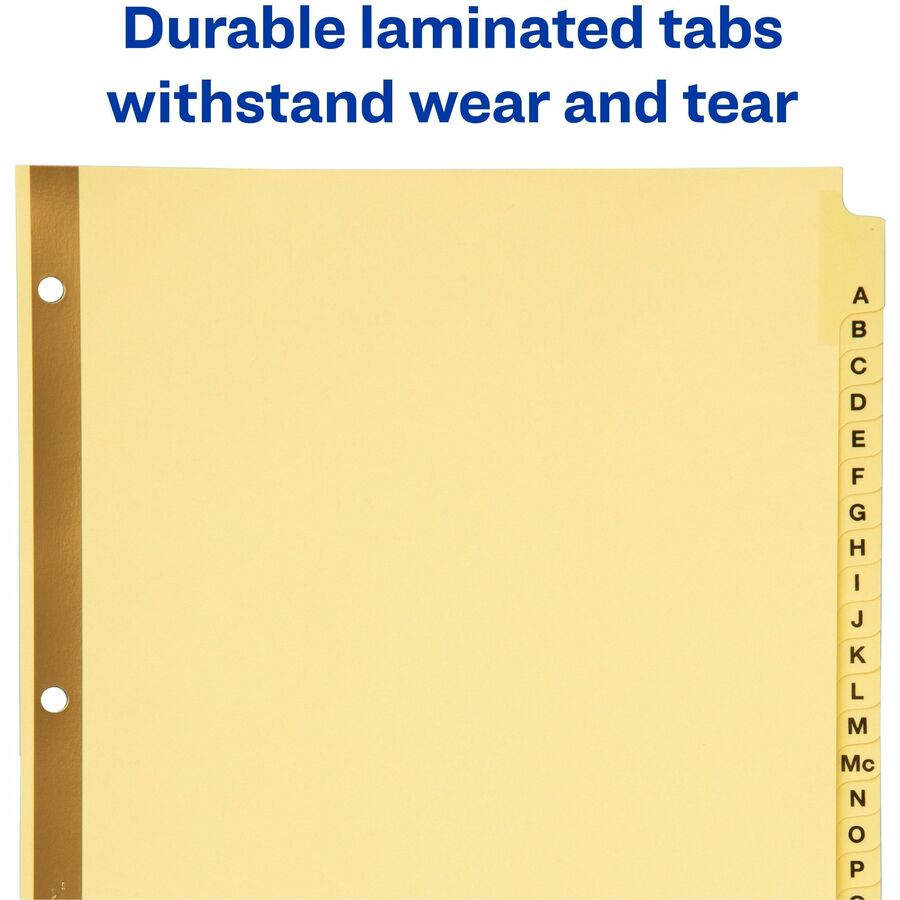 Avery Laminated Dividers, Gold Reinforced, 25 Dividers/Set, A-Z Printed Tabs, 8.5" x 11", Letter Size, 3-Hole Punched, Buff, 30% Recycled Content