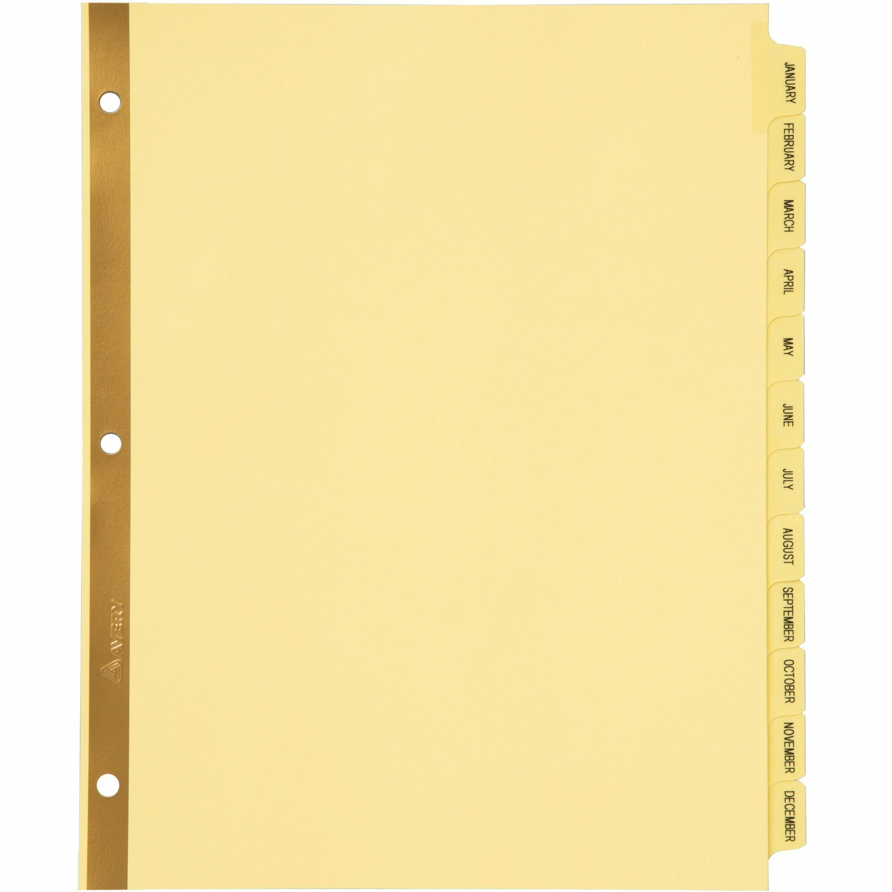 Avery Laminated Dividers, Gold Reinforced, 12 Dividers per Set, Monthly Tabs January-December, 8.5" x 11", 3-Hole Punched, Buff, 30% Recycled Content