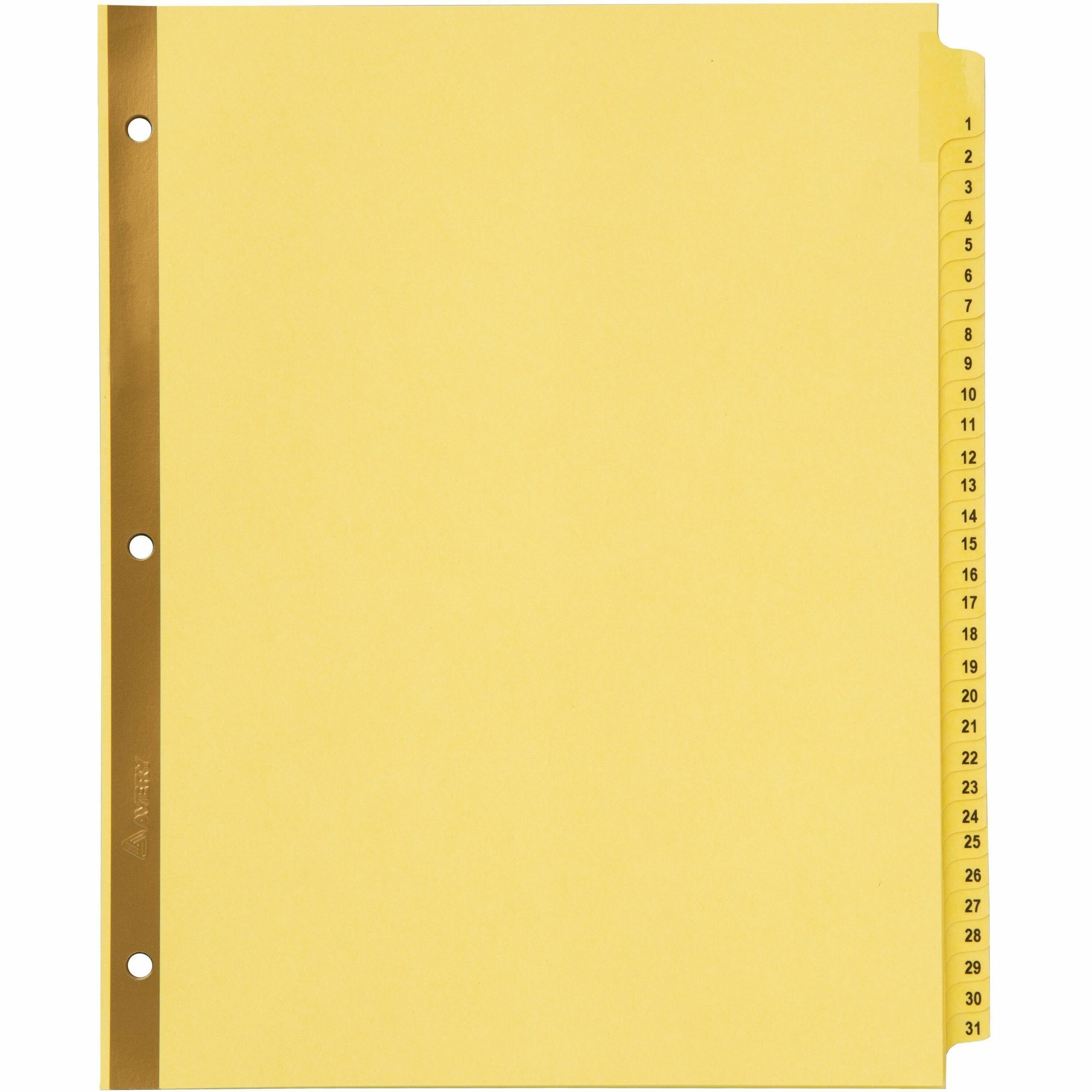 Avery Laminated Dividers, Gold Reinforced, 31 Dividers/Set, Numbered 1-31, 8.5" x 11", Letter Size, Buff, 3-Hole Punched, 30% Recycled Content