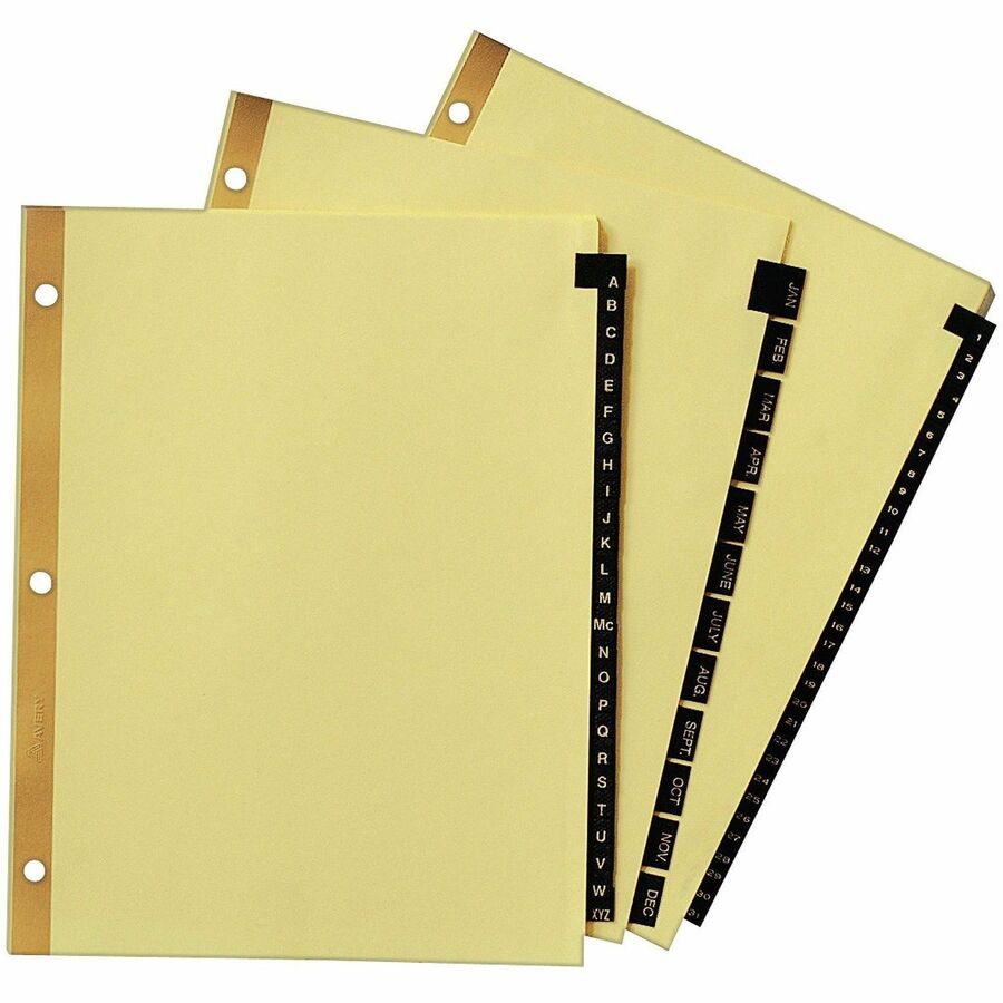 Avery Preprinted Tab Dividers, Gold Reinforced Edge, 31 Dividers per Set, Numbered 1-31, Letter Size, 3-Hole Punched, Buff Paper, Black Leather Tabs, 30% Recycled Content