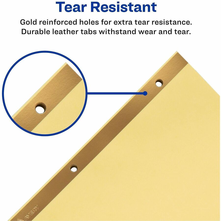 Avery Preprinted Tab Dividers, Gold Reinforced Edge, 31 Dividers per Set, Numbered 1-31, Letter Size, 3-Hole Punched, Buff Paper, Black Leather Tabs, 30% Recycled Content