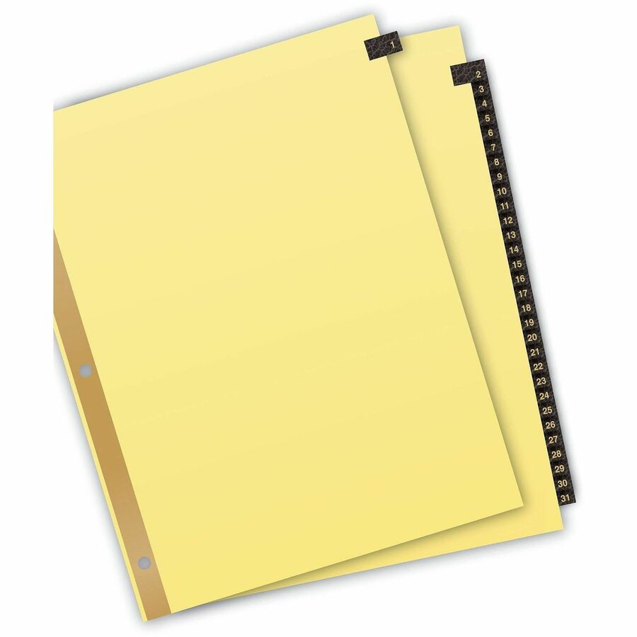 Avery Preprinted Tab Dividers, Gold Reinforced Edge, 31 Dividers per Set, Numbered 1-31, Letter Size, 3-Hole Punched, Buff Paper, Black Leather Tabs, 30% Recycled Content