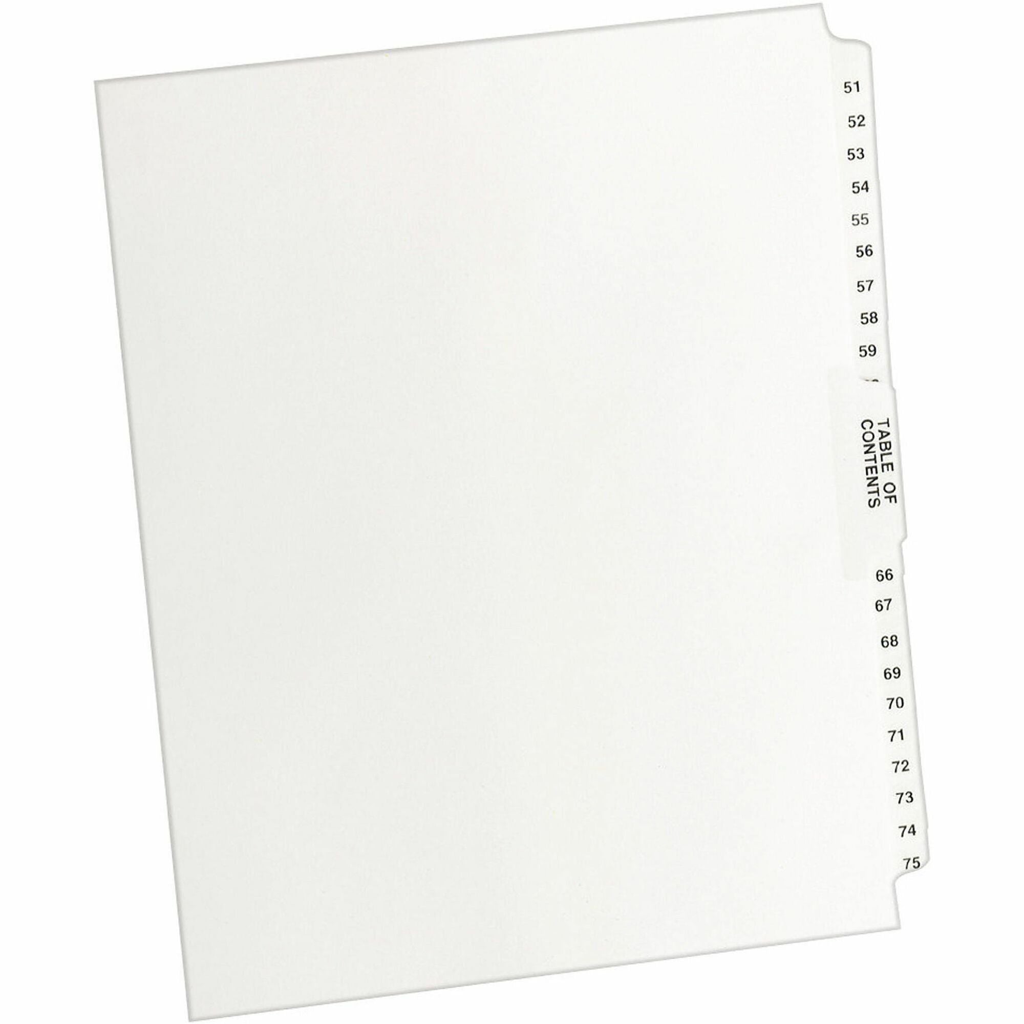 Avery Premium Collated Legal Exhibit Dividers with Table of Contents Tab, 26 Dividers Numbered 51-75, Letter Size, White Paper, Clear Reinforced Tabs, Unpunched, 25 Sets per Pack, 20% Recycled Content
