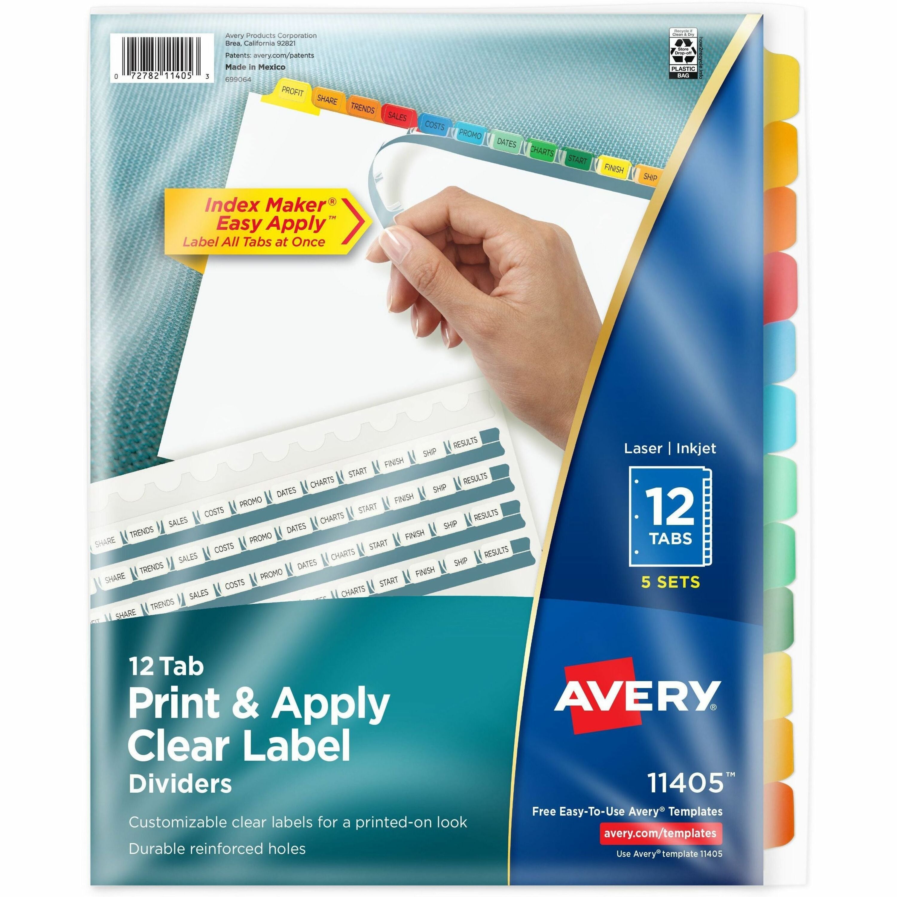 Avery Index Maker Dividers, 60 Dividers, 12 Multicolor Tabs/Set, 8.5" x 11", 3-Hole Punched, White, Recycled Paper, Double-Sided, Reinforced, Tear Resistant, Printable, 1 Pack