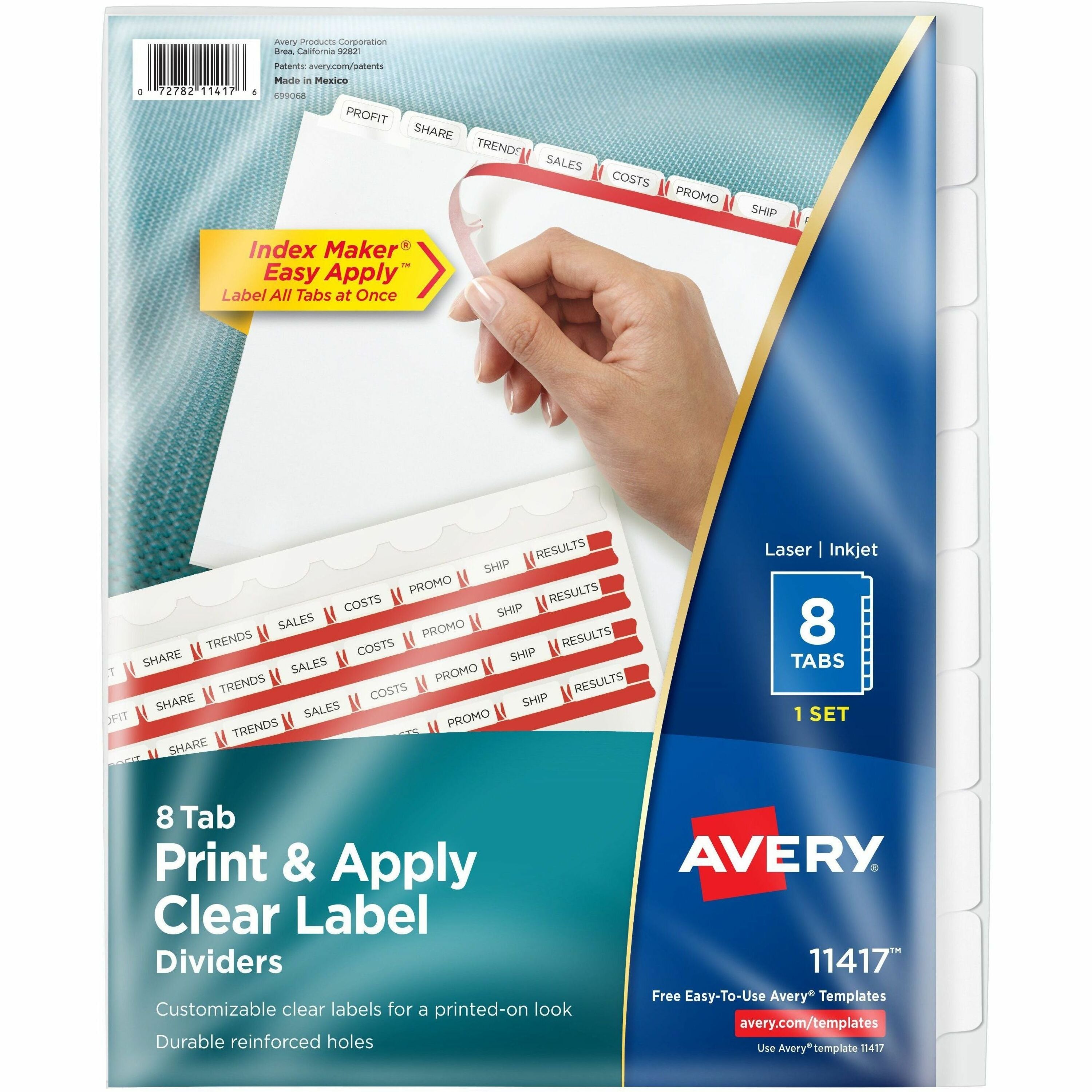 Avery Index Maker Dividers, 8 White Paper Dividers with 8 Tabs per Set, 8.5" x 11", 3-Hole Punched, Double-Sided, Reinforced Tabs and Edges, Tear Resistant, Printable, PVC-Free, 8/Set