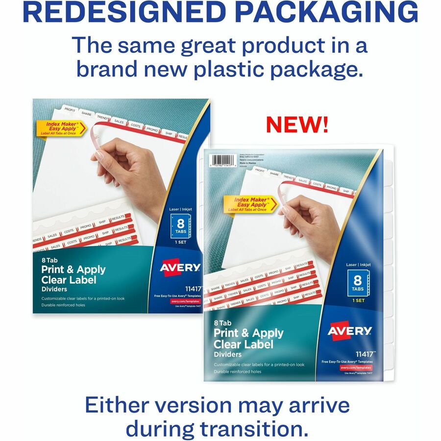 Avery Index Maker Dividers, 8 White Paper Dividers with 8 Tabs per Set, 8.5" x 11", 3-Hole Punched, Double-Sided, Reinforced Tabs and Edges, Tear Resistant, Printable, PVC-Free, 8/Set