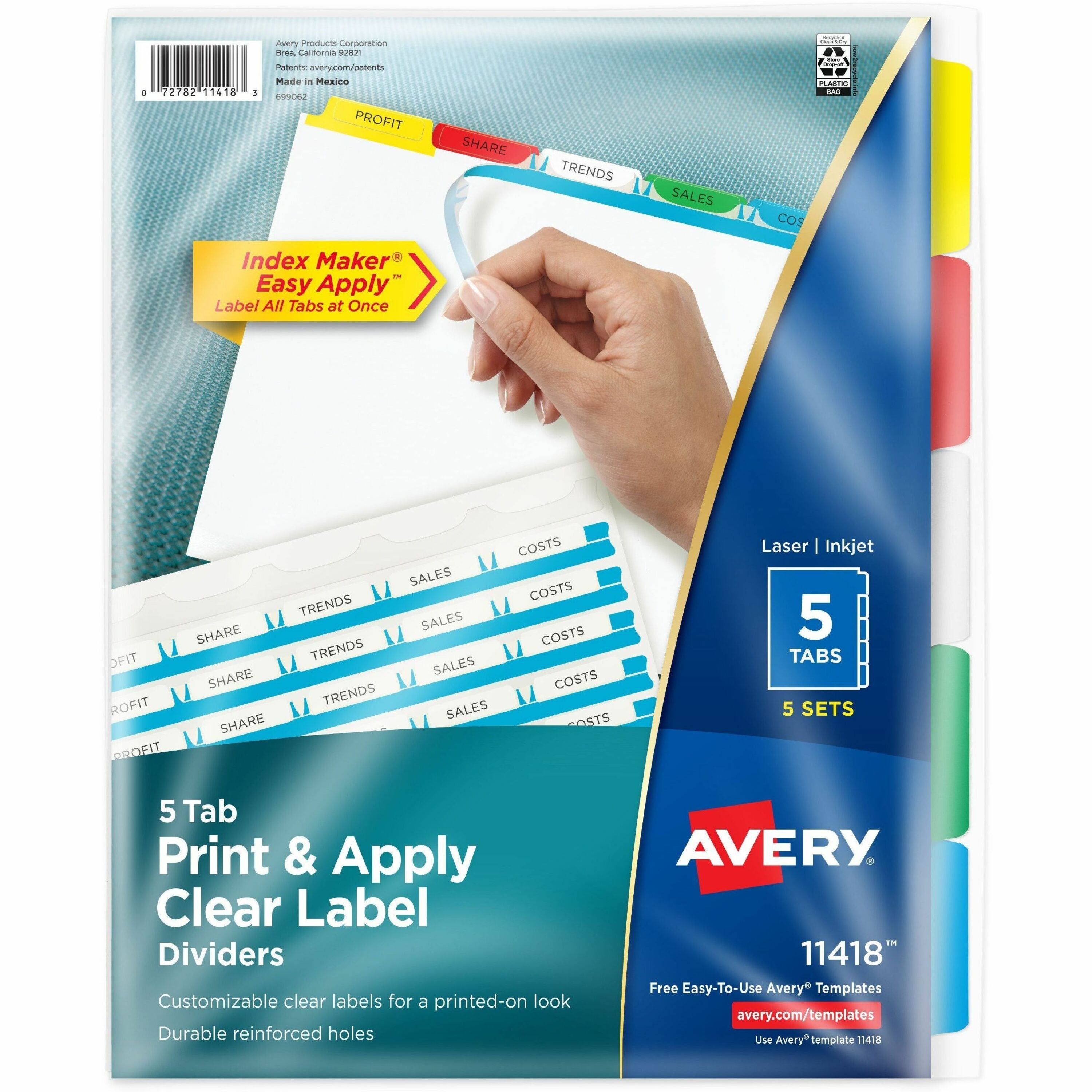 Avery Index Maker Dividers, 25 Dividers, 5 Multicolor Tabs per Set, 8.5" x 11", 3-Hole Punched, White, 1 Pack