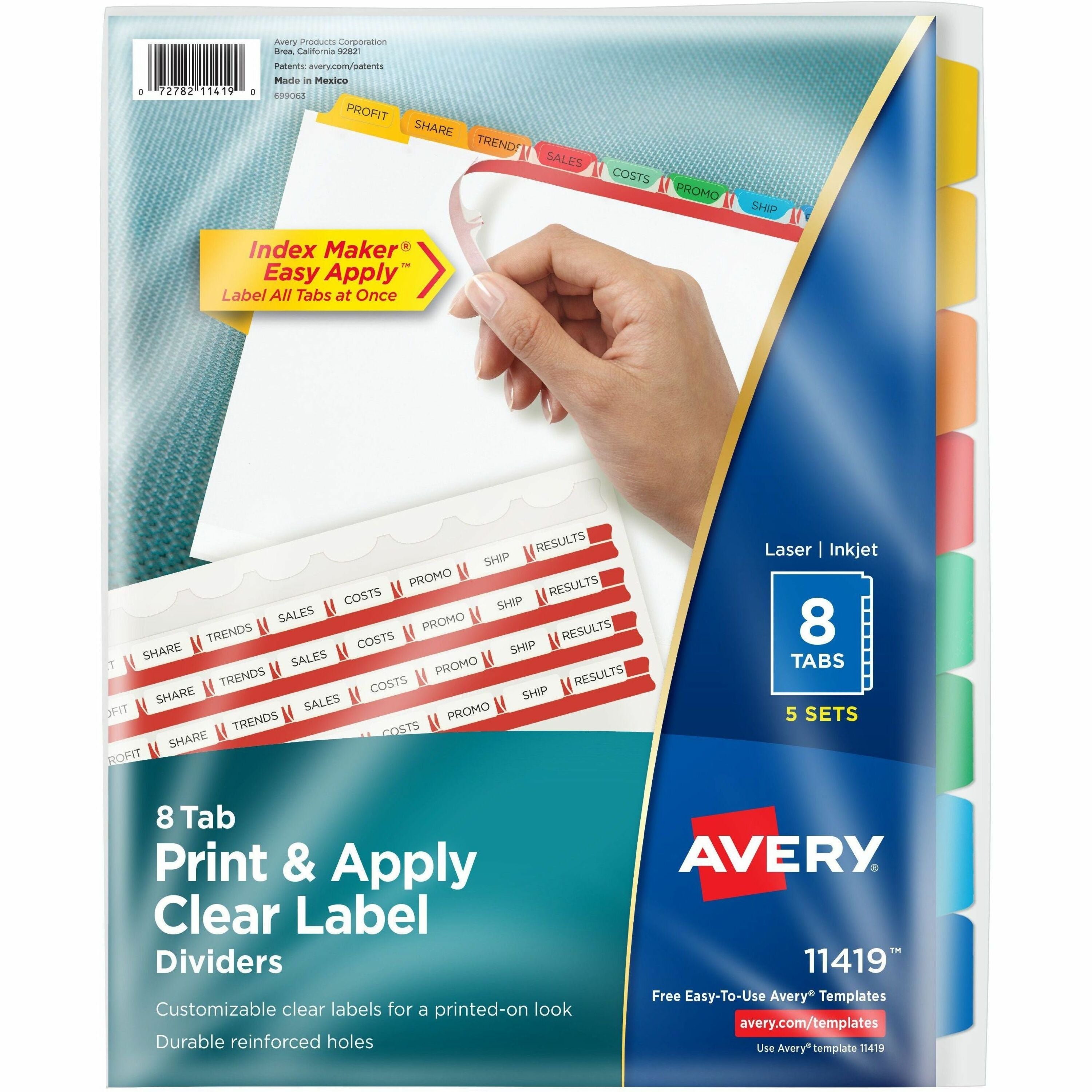 Avery Index Maker Index Divider, 40 Dividers, 8 Multicolor Tabs per Set, 8.5" x 11", 3-Hole Punched, White, 1 Pack