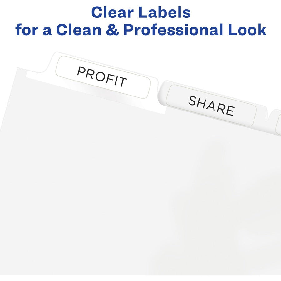 Avery&reg; Print & Apply Clear Label Dividers - Index Maker Easy Peel Printable Labels - 5 x Divider(s) - Blank Tab(s) - 5 Tab(s)/Set - 8.5" Divider Width x 11" Divider Length - Letter - White Divider - White Tab(s) - 20% Recycled - Punched - 1 Pack