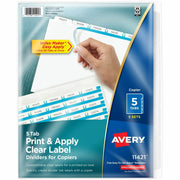 Avery&reg; Print & Apply Clear Label Dividers - Index Maker Easy Peel Printable Labels - 5 x Divider(s) - Blank Tab(s) - 5 Tab(s)/Set - 8.5" Divider Width x 11" Divider Length - Letter - White Divider - White Tab(s) - 20% Recycled - Punched - 1 Pack