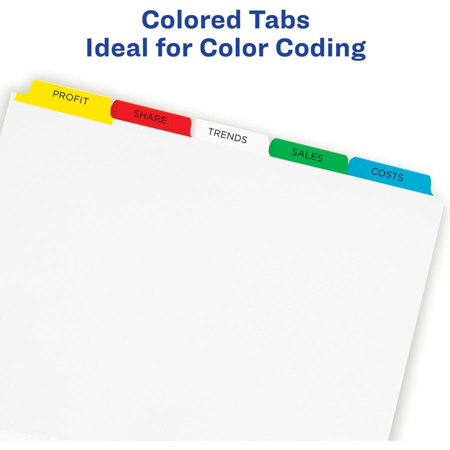 Avery&reg; Index Maker Index Divider - 125 x Divider(s) - 5 - 5 Tab(s)/Set - 8.5" Divider Width x 11" Divider Length - 3 Hole Punched - White Paper Divider - Multicolor Paper Tab(s) - 1 Box