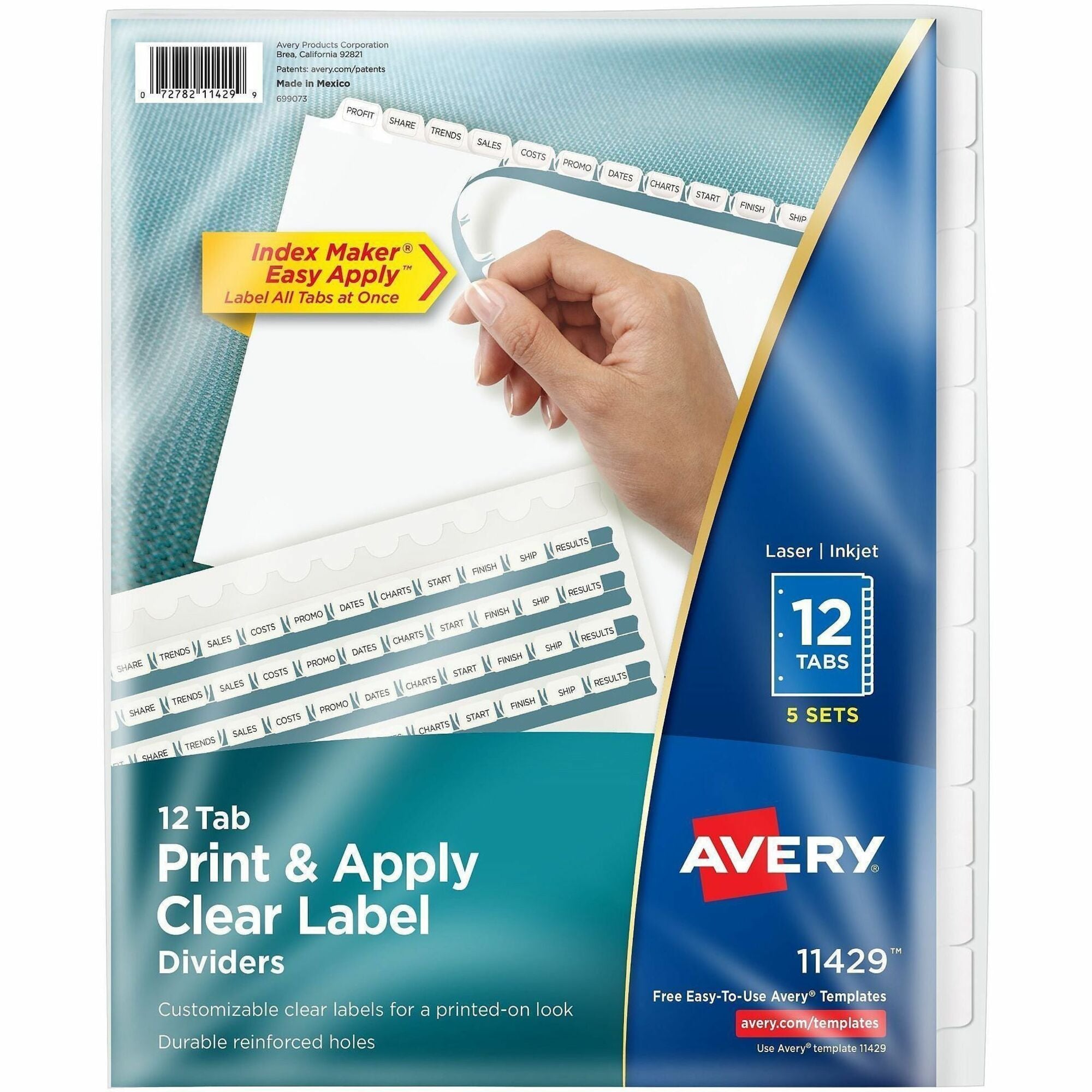 Avery 12 Tab Print & Apply Dividers, Index Maker(R), 5 Sets (11429)