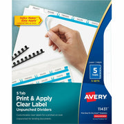 Avery Print & Apply Label Unpunched Dividers, 25 Dividers, 5 Blank White Tabs/Set, 8.5" x 11", Letter Size, 1 Pack, 20% Recycled, Reinforced Edges