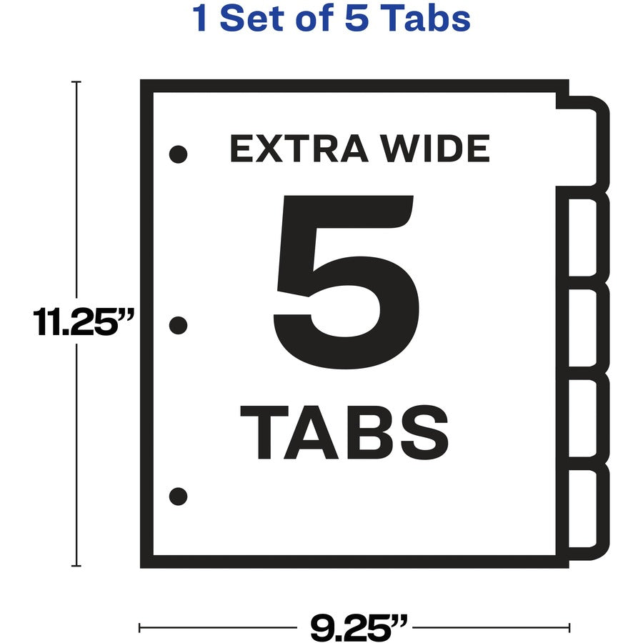 Avery Index Maker Index Divider, 5 Dividers per Set, 5 Tabs, 9.3" x 11.25", 3-Hole Punched, White, Reinforced, Extra Wide, Printable, Durable, Tear Resistant, 1 Set