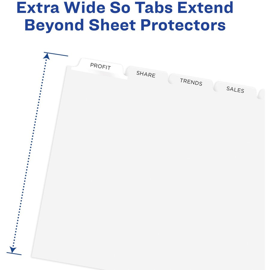 Avery Index Maker Index Divider, 5 Dividers per Set, 5 Tabs, 9.3" x 11.25", 3-Hole Punched, White, Reinforced, Extra Wide, Printable, Durable, Tear Resistant, 1 Set