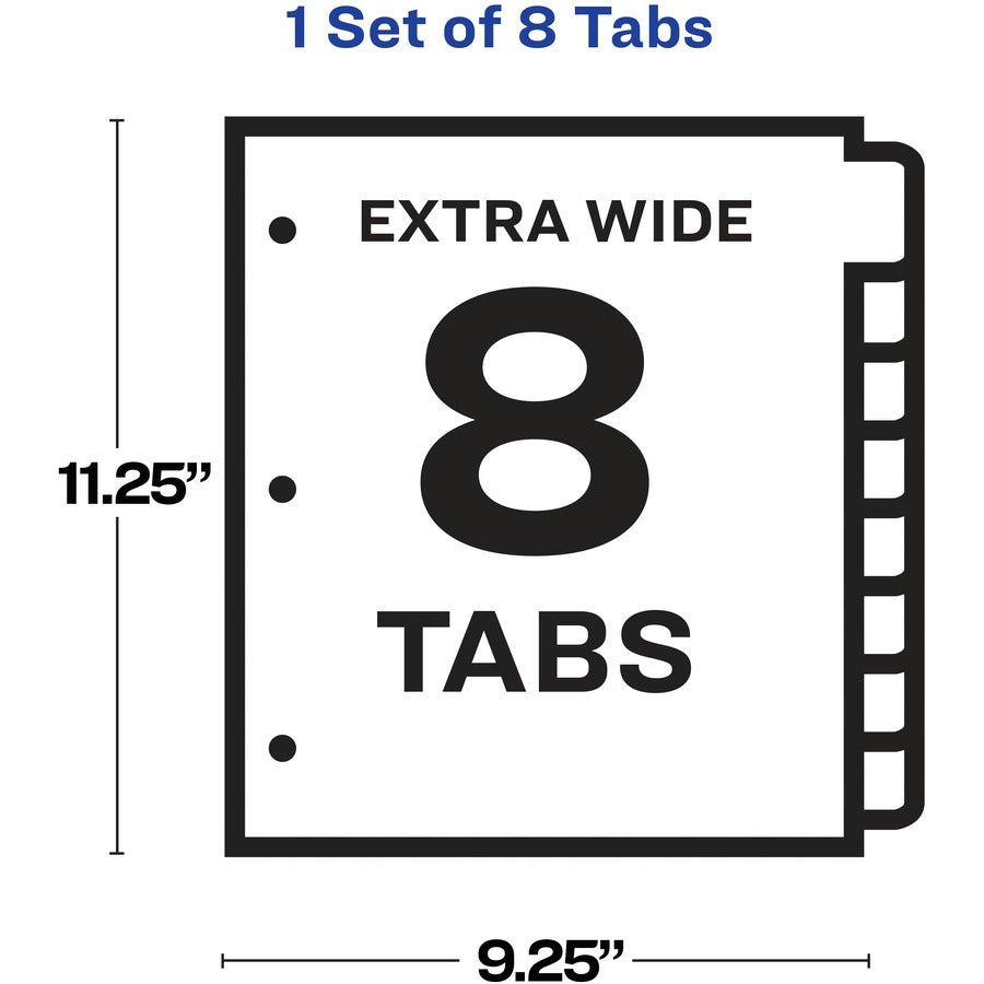 Avery Index Maker Index Divider, 8 Dividers per Set, 8 Tabs, 9.3" x 11.25", 3-Hole Punched, White, Extra Wide, Reinforced Tabs and Edges, Printable, Durable, Tear Resistant, 1 Set