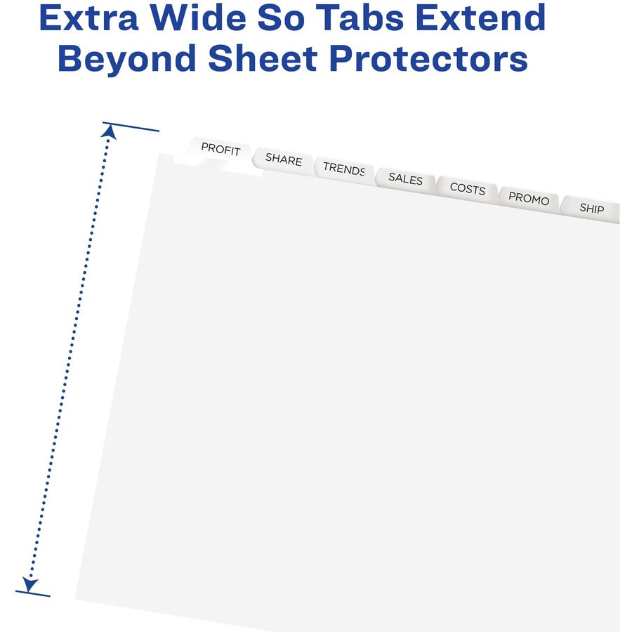 Avery Index Maker Index Divider, 8 Dividers per Set, 8 Tabs, 9.3" x 11.25", 3-Hole Punched, White, Extra Wide, Reinforced Tabs and Edges, Printable, Durable, Tear Resistant, 1 Set