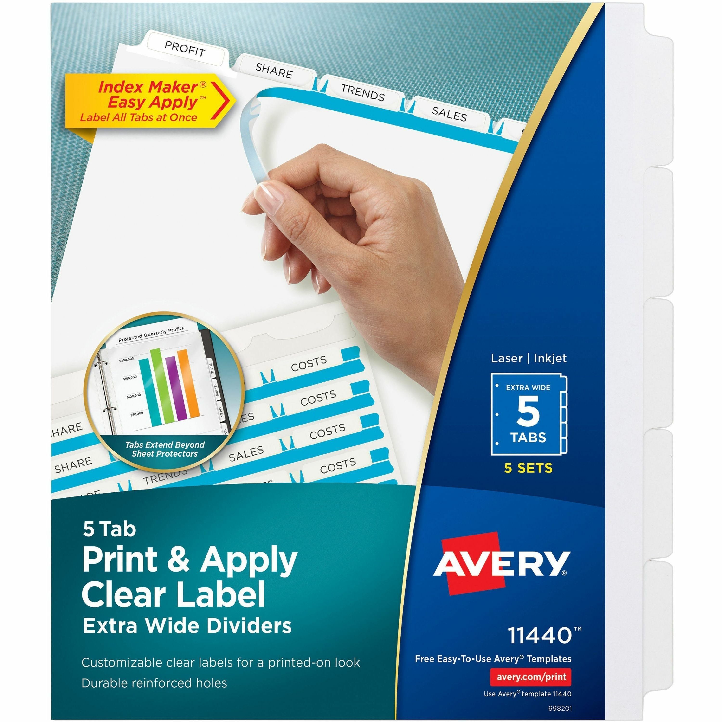 Avery Index Maker Index Divider, 25 Dividers, 5 Tabs/Set, 9.3" x 11.25", 3-Hole Punched, White, Printable, Extra Wide, Reinforced Edges, 1 Pack