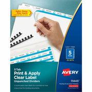 Avery Print & Apply Label Unpunched Dividers, 125 Dividers, 5 Blank White Tabs per Set, Letter Size, White, 1 Box, 20% Recycled, Reinforced Edges