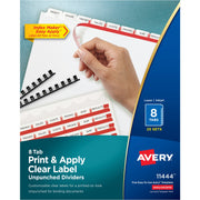 Avery Print & Apply Label Unpunched Dividers, 200 Dividers, 8 Blank White Tabs per Set, 8.5" x 11", Letter Size, 1 Box, 20% Recycled, Reinforced Edges