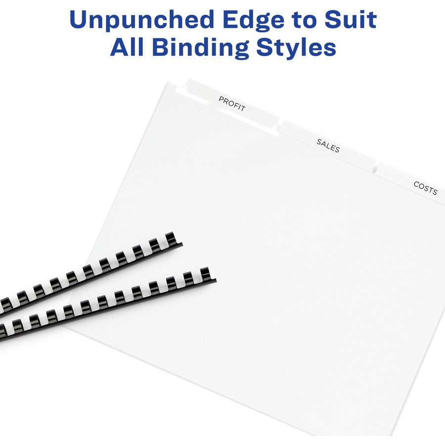 Avery Print & Apply Label Unpunched Dividers, 200 Dividers, 8 Blank White Tabs per Set, 8.5" x 11", Letter Size, 1 Box, 20% Recycled, Reinforced Edges