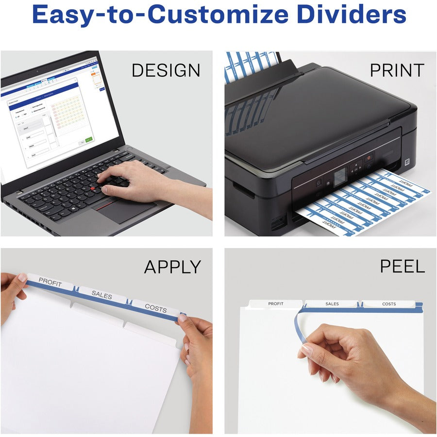 Avery Print & Apply Clear Label Dividers, 75 Dividers, 3 Blank White Tabs per Set, 8.5" x 11", Letter Size, 3-Hole Punched, 20% Recycled, Tear Resistant, Durable, 1 Box