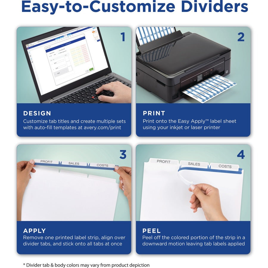 Avery Print & Apply Clear Label Dividers, 75 Dividers, 3 Blank White Tabs per Set, 8.5" x 11", Letter Size, 3-Hole Punched, 20% Recycled, Tear Resistant, Durable, 1 Box