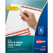 Avery Print & Apply Clear Label Dividers, 200 Dividers, 8 Blank Tabs per Set, 8.5" x 11", Letter Size, 3-Hole Punched, White, 1 Box, 20% Recycled Content