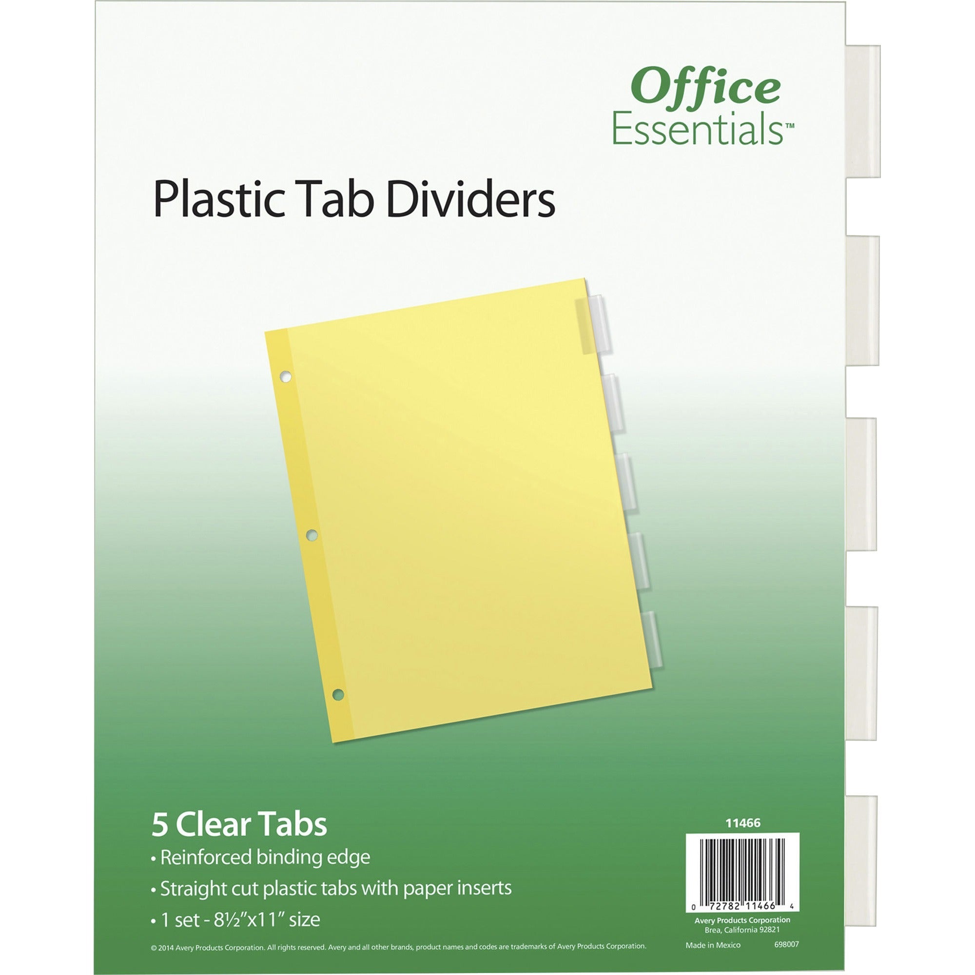 Avery&reg; Office Essentials Insertable Dividers - 5 x Divider(s) - 5 - 5 Tab(s)/Set - 8.5" Divider Width x 11" Divider Length - 3 Hole Punched - Buff Paper Divider - Clear Plastic Tab(s) - 30% Recycled - 5 / Set
