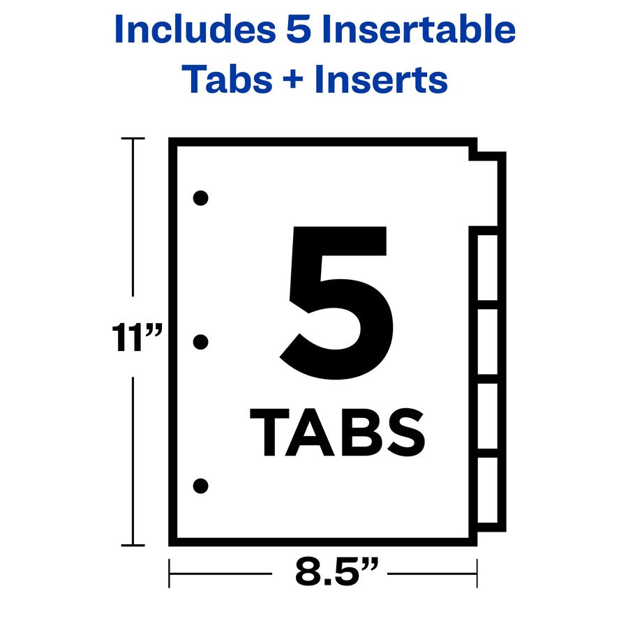 Avery&reg; Office Essentials Insertable Dividers - 5 x Divider(s) - 5 - 5 Tab(s)/Set - 8.5" Divider Width x 11" Divider Length - 3 Hole Punched - Buff Paper Divider - Clear Plastic Tab(s) - 30% Recycled - 5 / Set