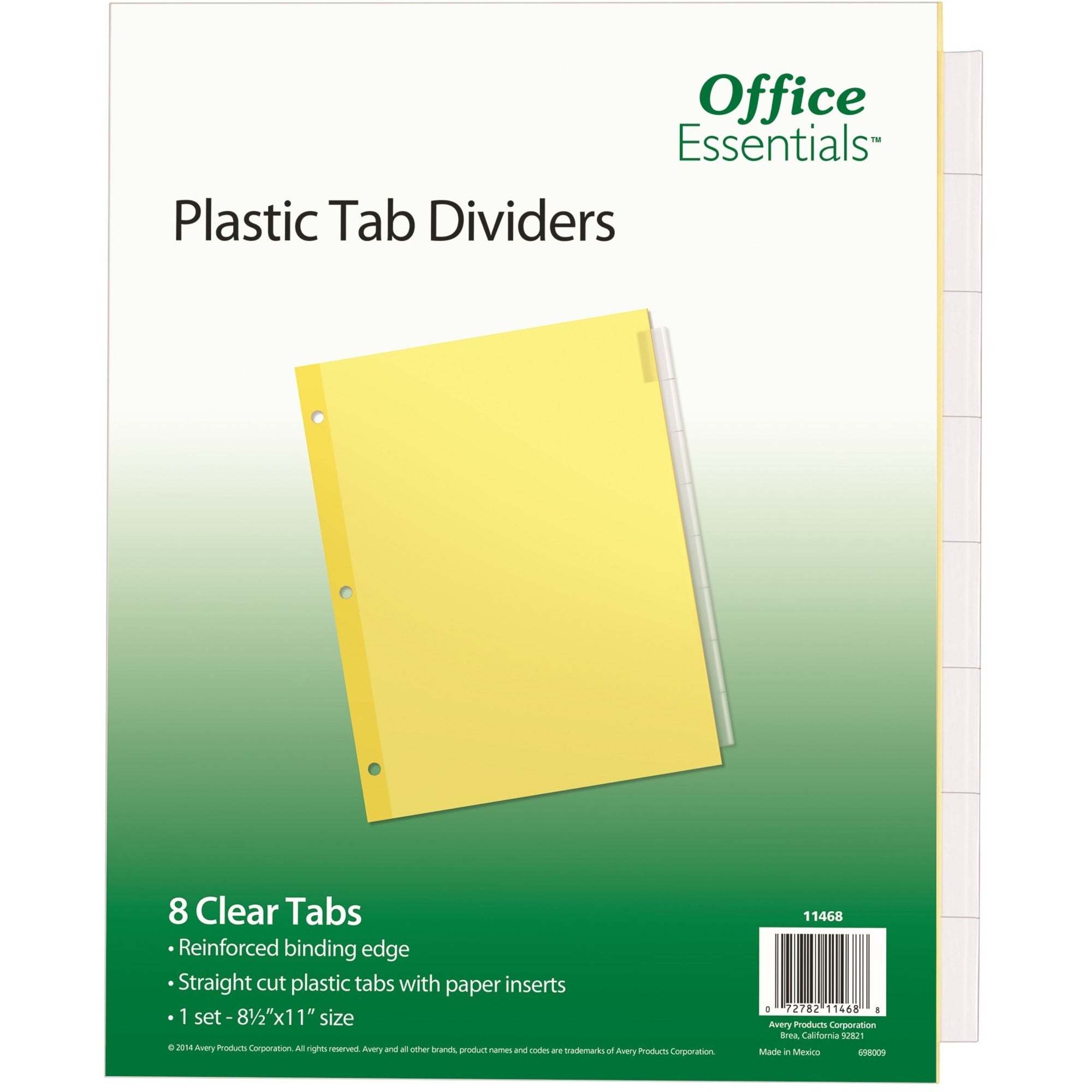 Avery&reg; Office Essentials Insertable Dividers - 8 x Divider(s) - 8 - 8 Tab(s)/Set - 8.5" Divider Width x 11" Divider Length - 3 Hole Punched - Buff Paper Divider - Clear Plastic Tab(s) - 30% Recycled - 8 / Set