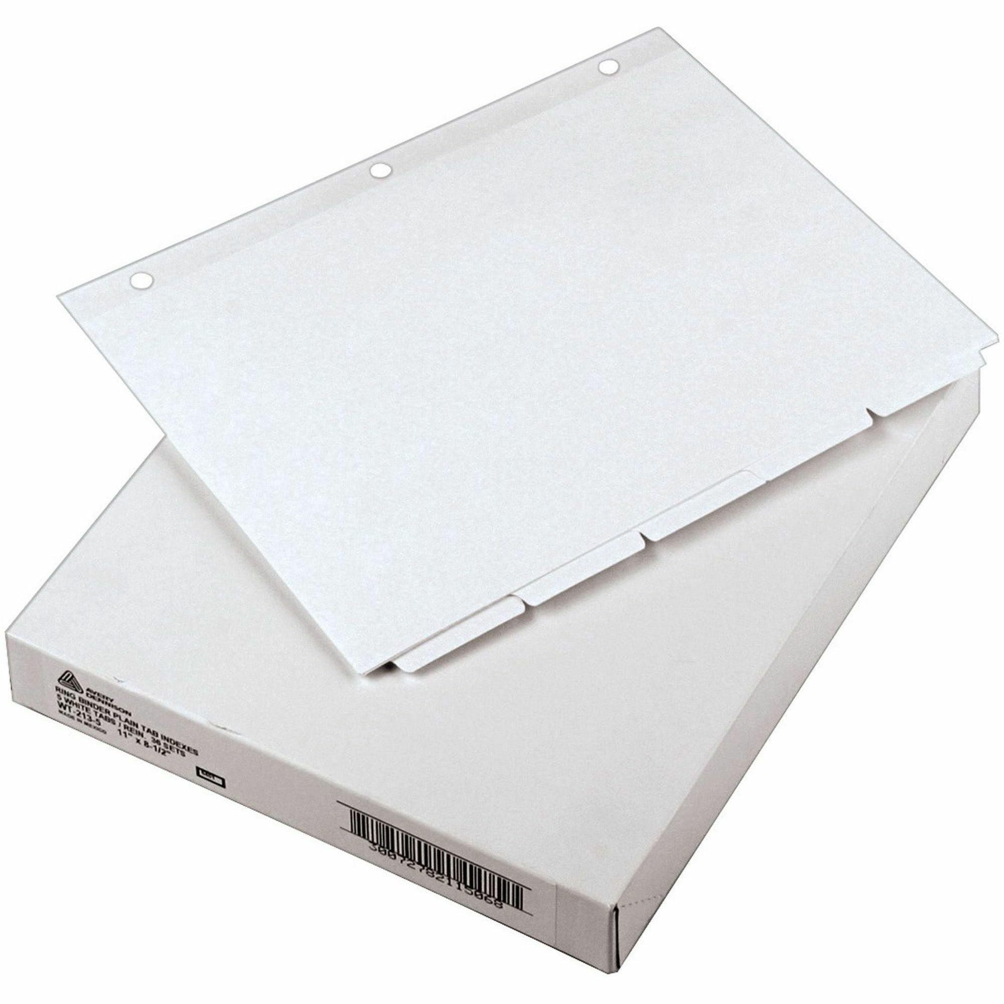 Avery&reg; Plain Tab Write-On Dividers - 5 x Divider(s) - 5 Tab(s)/Set - 8.5" Divider Width x 11" Divider Length - Letter - 3 Hole Punched - White Tab(s) - 20% Recycled - Reinforced, Non-laminated - 1 Box