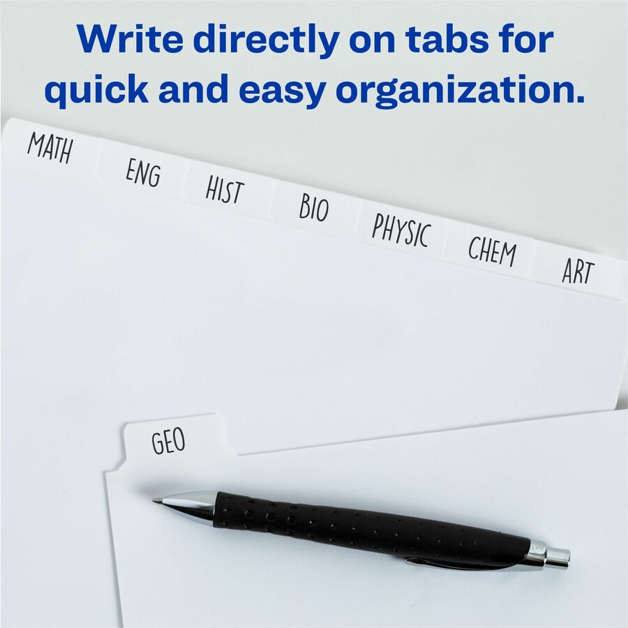 Avery&reg; Plain Tab Write-On Dividers - 5 x Divider(s) - 5 Tab(s)/Set - 8.5" Divider Width x 11" Divider Length - Letter - 3 Hole Punched - White Tab(s) - 20% Recycled - Reinforced, Non-laminated - 1 Box