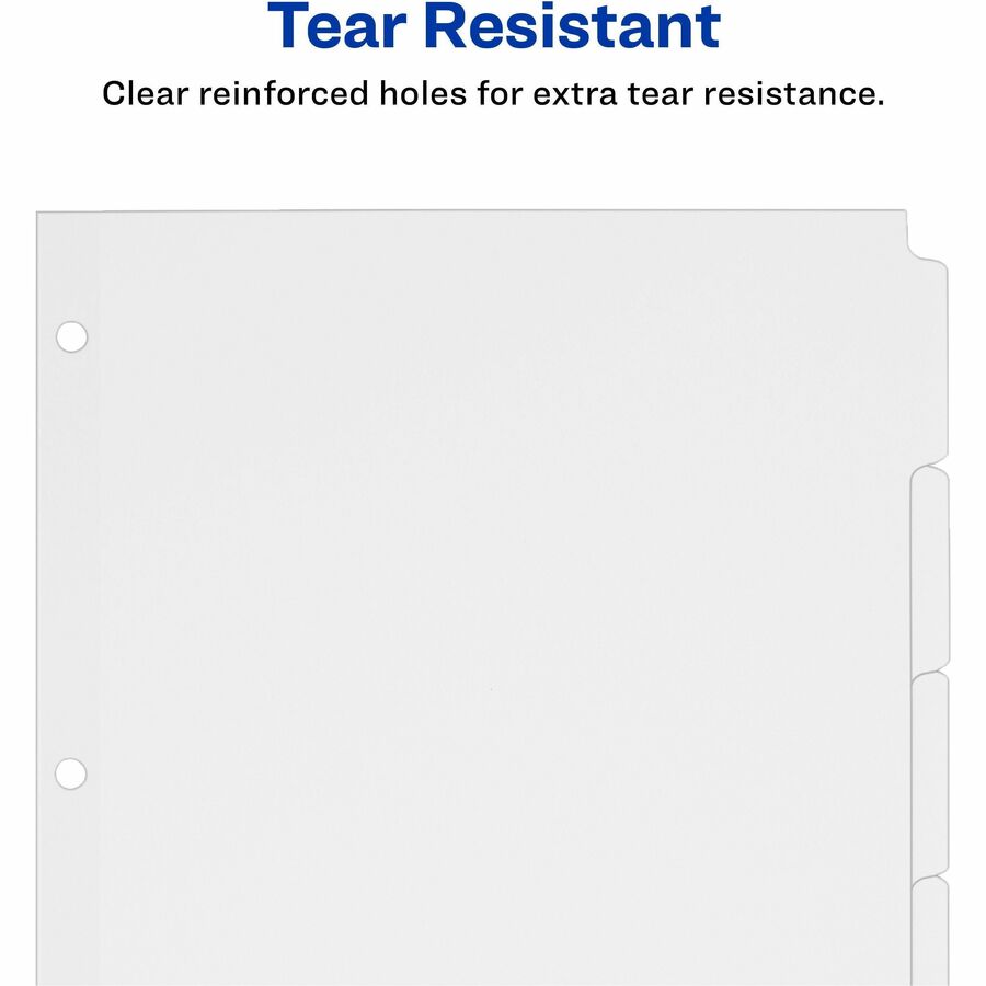Avery&reg; Plain Tab Write-On Dividers - 5 x Divider(s) - 5 Tab(s)/Set - 8.5" Divider Width x 11" Divider Length - Letter - 3 Hole Punched - White Tab(s) - 20% Recycled - Reinforced, Non-laminated - 1 Box