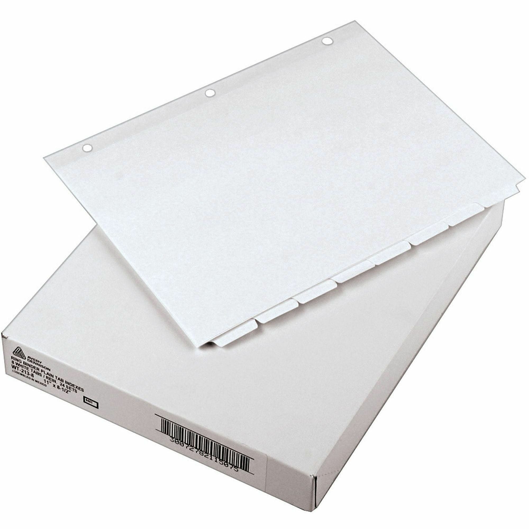 Avery&reg; Plain Tab Write-On Dividers - 8 x Divider(s) - 8 Tab(s)/Set - 8.5" Divider Width x 11" Divider Length - Letter - 3 Hole Punched - White Tab(s) - 20% Recycled - Reinforced, Non-laminated - 1 Box