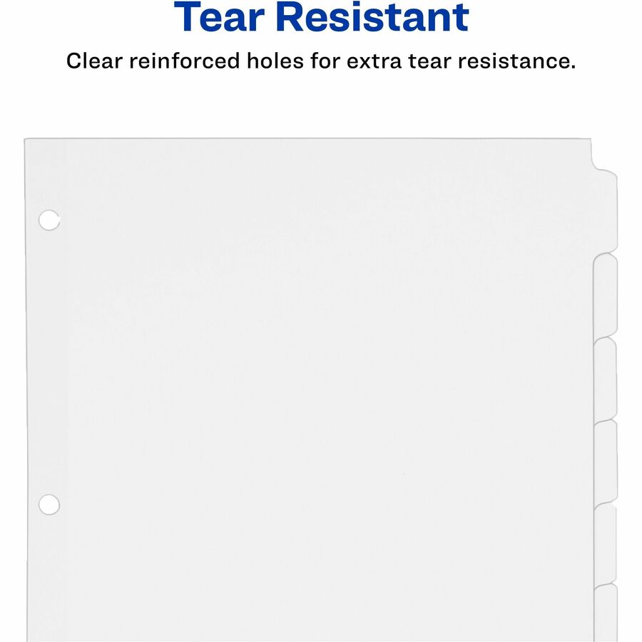 Avery&reg; Plain Tab Write-On Dividers - 8 x Divider(s) - 8 Tab(s)/Set - 8.5" Divider Width x 11" Divider Length - Letter - 3 Hole Punched - White Tab(s) - 20% Recycled - Reinforced, Non-laminated - 1 Box