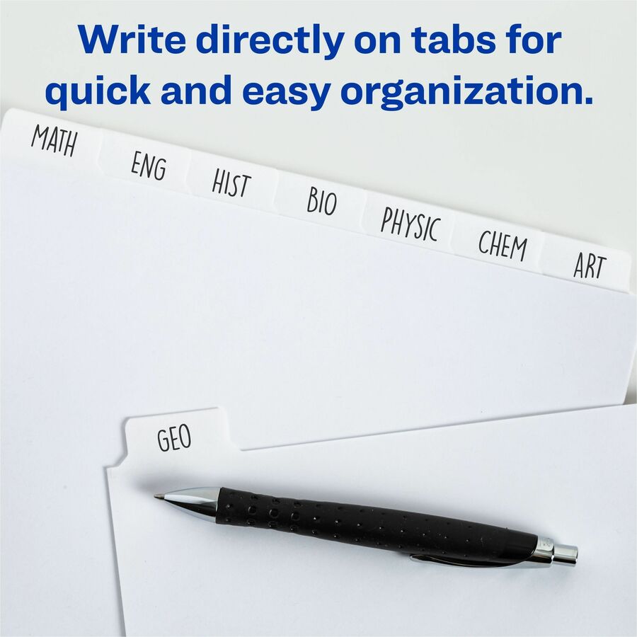 Avery&reg; Plain Tab Write-On Dividers - 8 x Divider(s) - 8 Tab(s)/Set - 8.5" Divider Width x 11" Divider Length - Letter - 3 Hole Punched - White Tab(s) - 20% Recycled - Reinforced, Non-laminated - 1 Box