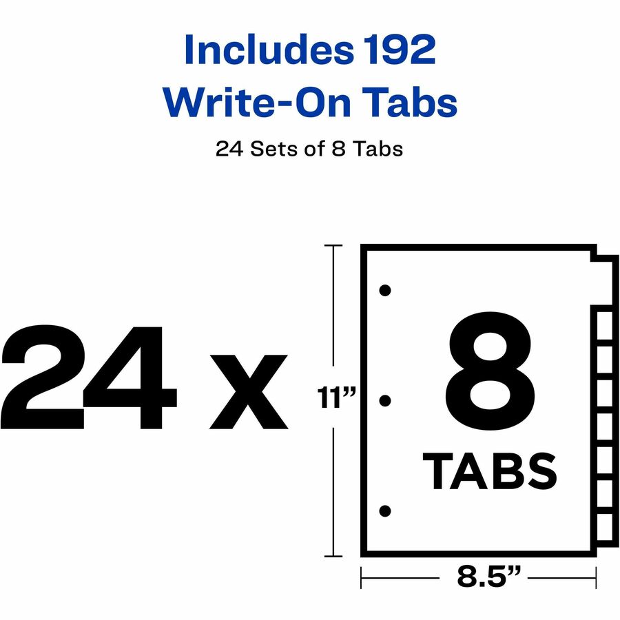 Avery&reg; Plain Tab Write-On Dividers - 8 x Divider(s) - 8 Tab(s)/Set - 8.5" Divider Width x 11" Divider Length - Letter - 3 Hole Punched - White Tab(s) - 20% Recycled - Reinforced, Non-laminated - 1 Box