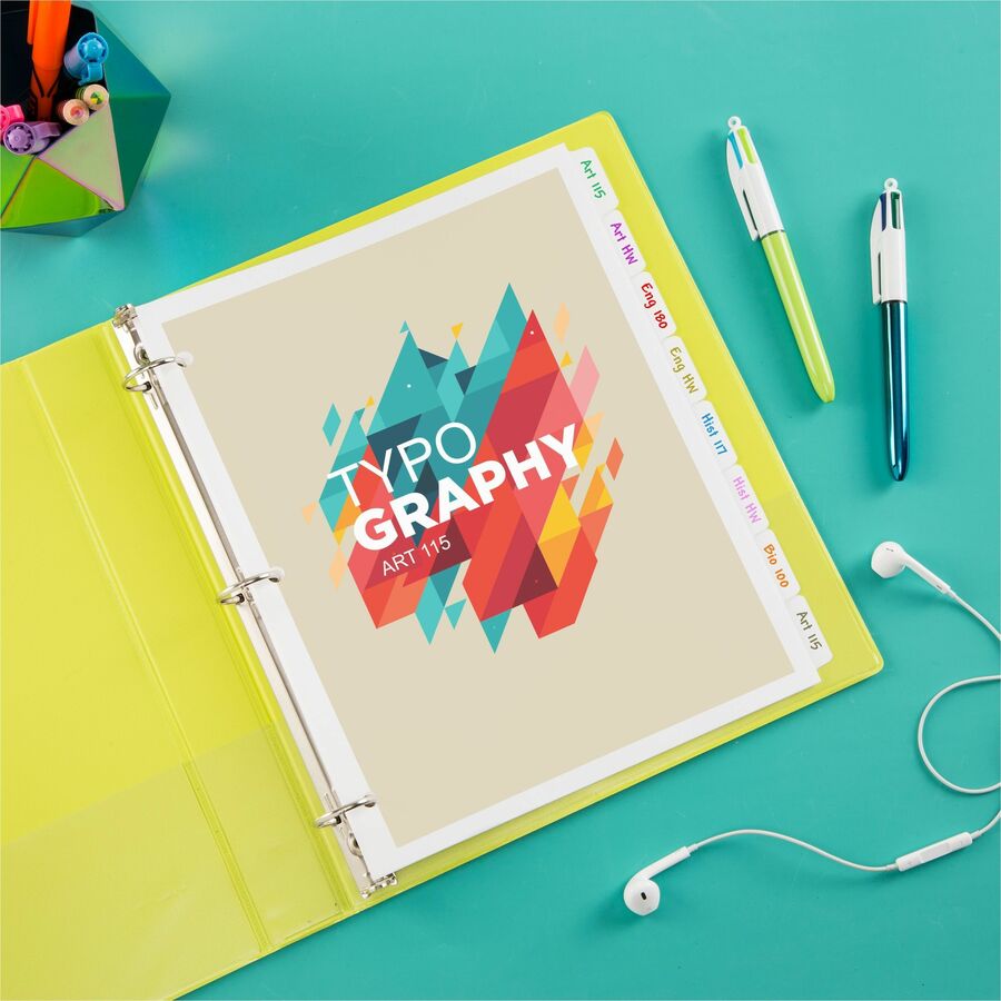 Avery&reg; Plain Tab Write-On Dividers - 8 x Divider(s) - 8 Tab(s)/Set - 8.5" Divider Width x 11" Divider Length - Letter - 3 Hole Punched - White Tab(s) - 20% Recycled - Reinforced, Non-laminated - 1 Box